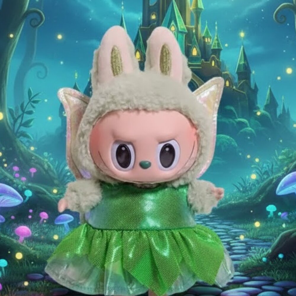 Disney Tinkerbell Fairy Dress and Metallic Wings Outfit for Labubu